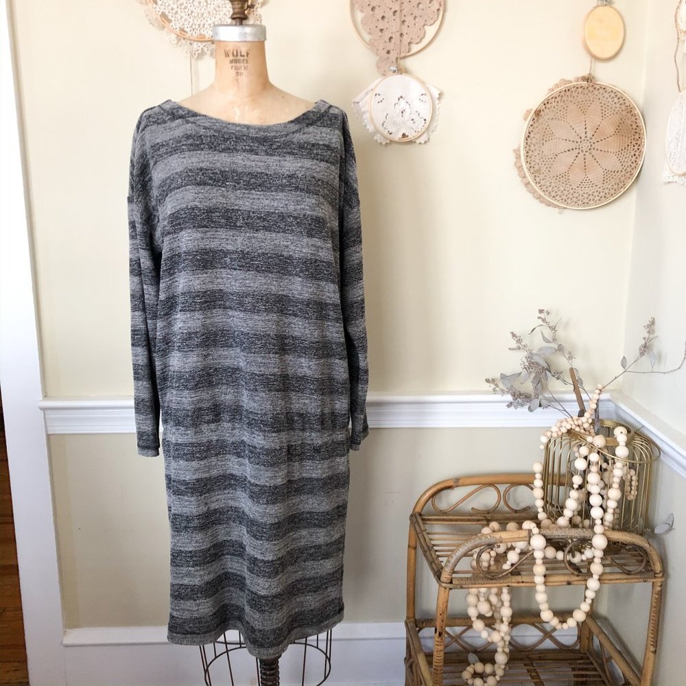 Lou & Grey Loft Athleisure Black Grey Stripe Dress